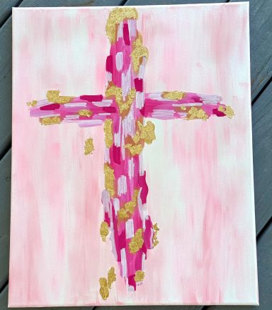 Original Hand-Painted Pink & Gold Cross