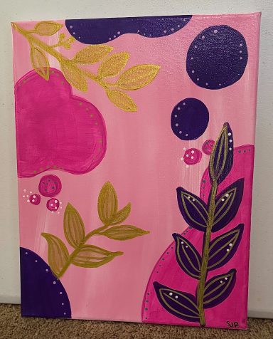 Blush Botanica| Original by Shaneah R Original Pink botanical acrylic painting with abstract leaves
