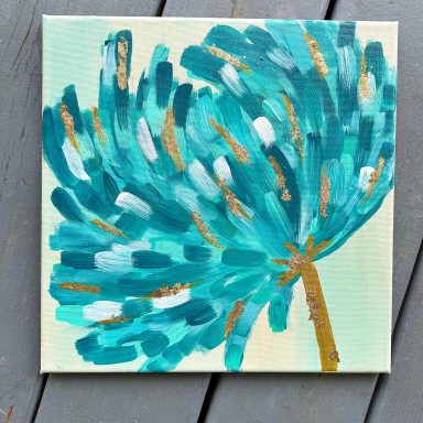 Original Hand-Painted Teal & Gold floral acrylic artwork