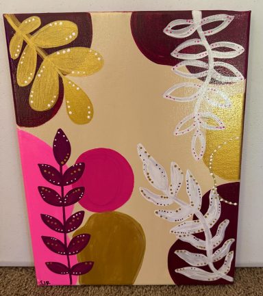 Golden Garden| Original by Shaneah R Original abstract botanical acrylic painting in pink, gold, cream and brown