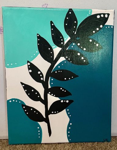 Midnight Fern| Original by Shaneah R Original Teal Botanical acrylic painting with black stem and leaves