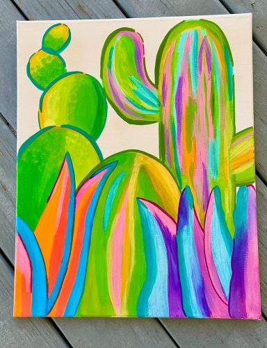 Original Neon Cactus acrylic artwork