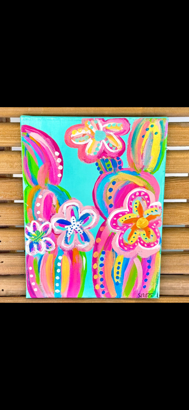 Original Hand-Painted Cactus Floral acrylic artwork