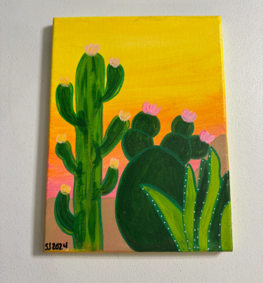 Original Hand-Painted Desert Sunset Cactus acrylic artwork