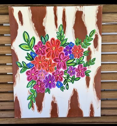 Original Hand-Painted Floral Cowhide acrylic artwork