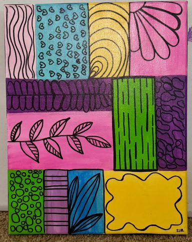 Patchwork Play| Original by Shaneah R Original colorful abstract pattern acrylic painting