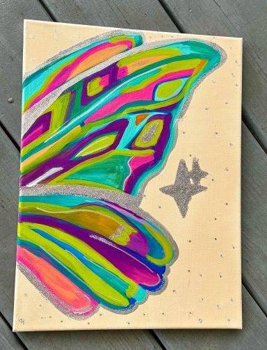 Original Colorful Hand-Painted Butterfly Wing acrylic artwork