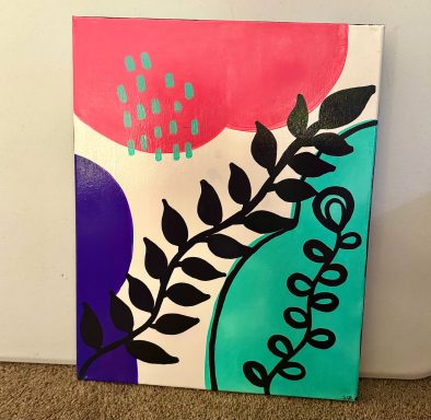 Coastal Bloom|Original by Shaneah R Original modern botanical acrylic painting with black stems and leaves